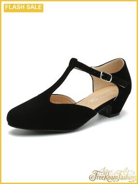 T-Strap Mary Jane Pumps Low Block Heel Closed Toe Buckle Ankle Strap